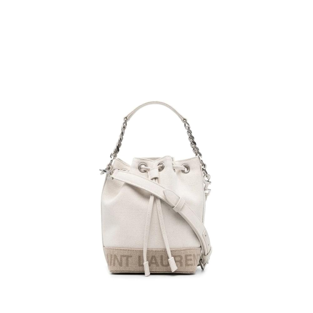 Saint Laurent Jacquard Logo Canvas Bucket Bag – Chalk