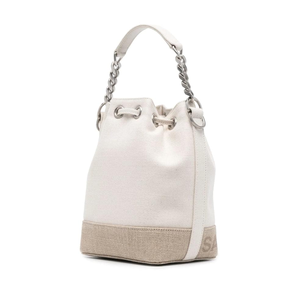 Saint Laurent Jacquard Logo Canvas Bucket Bag – Chalk