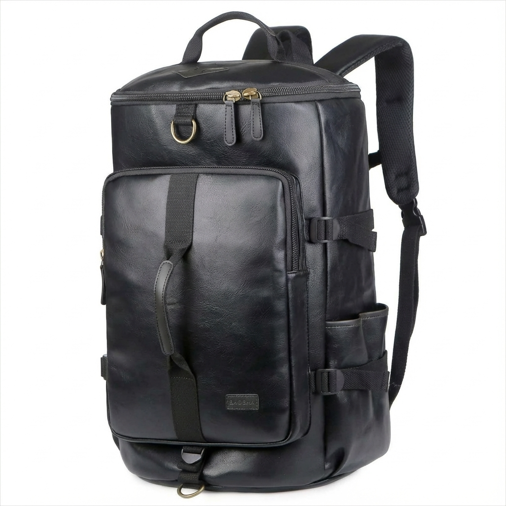 Men's Vegan Leather Duffel Bag – Convertible 40L Travel