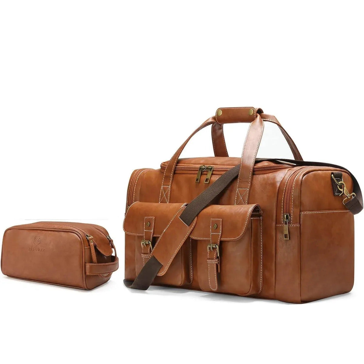 Men’s Vegan Leather Duffel Bag – With Toiletry Set