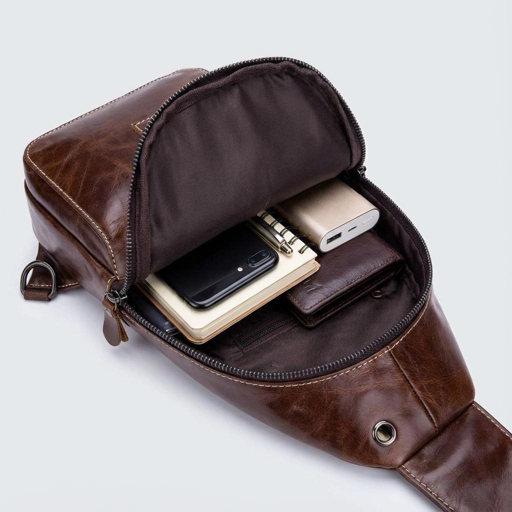 Men's Genuine Leather Sling Bag – Structured Office Carry