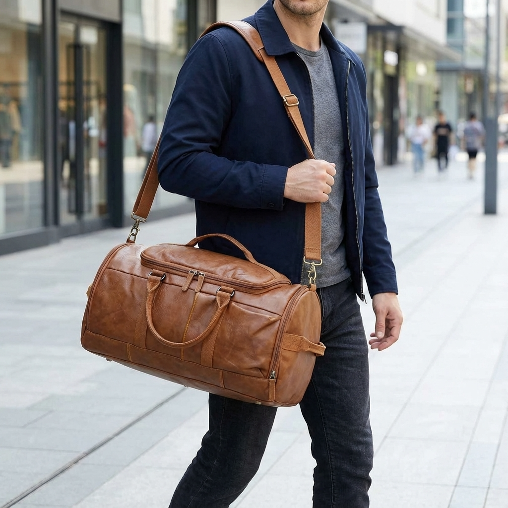 Men's Vegan Leather Duffel Bag – Convertible 40L Travel