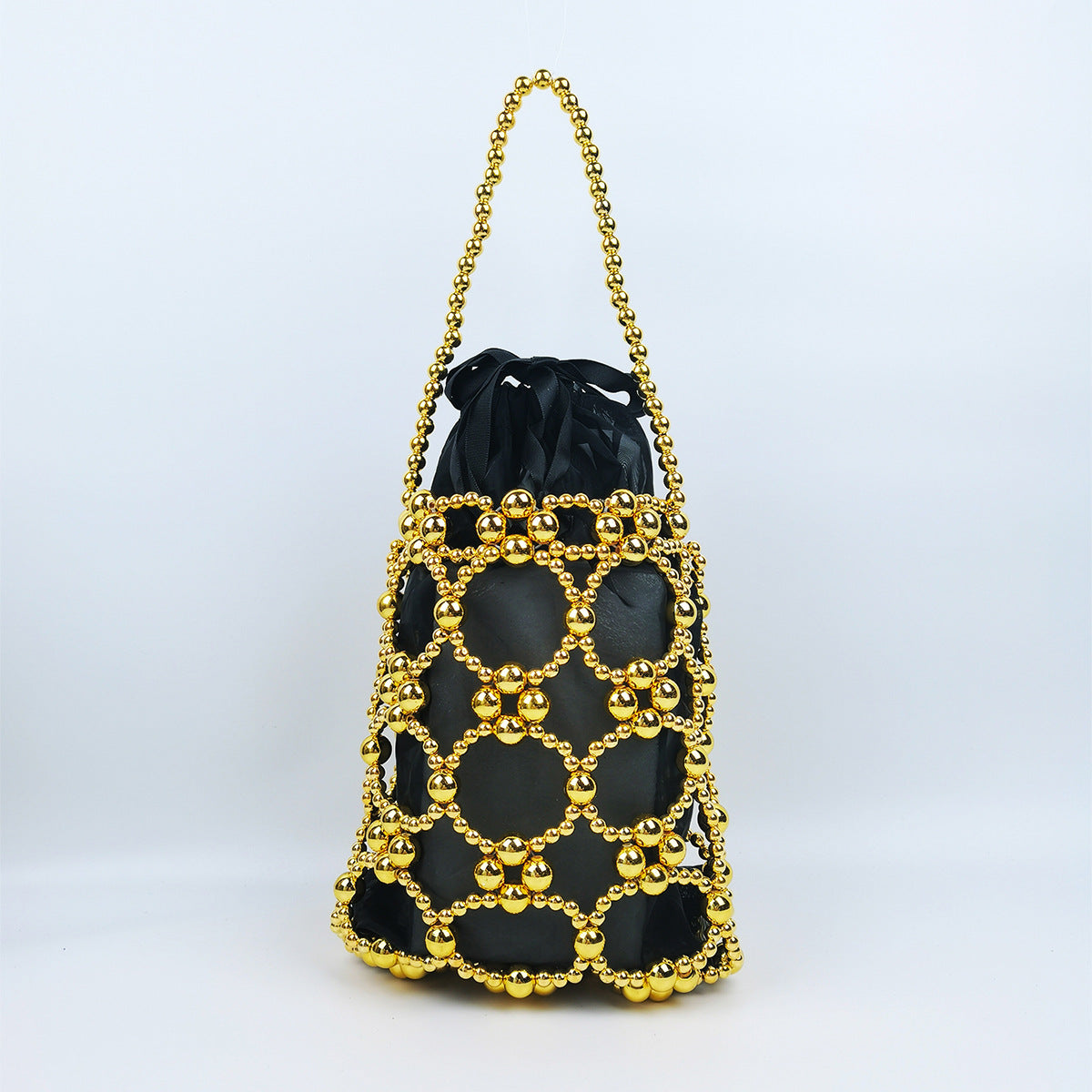 Fashionable Western Small Carrying Bag Beads Bag Silver Beads Bag Solid Color Hollow Out Cutout Bag Handbags