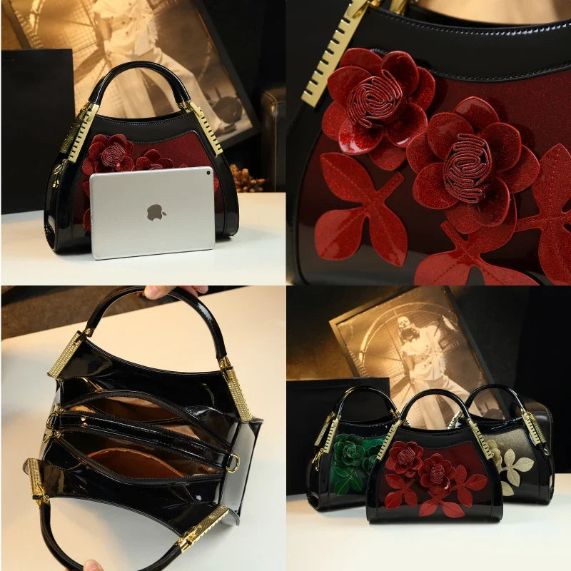 2026 Luxury Fashion Genuine Leather Women Handbags Shoulder Messenger Bag Female  New Large Capacity Flower Crossbody Tote Bags