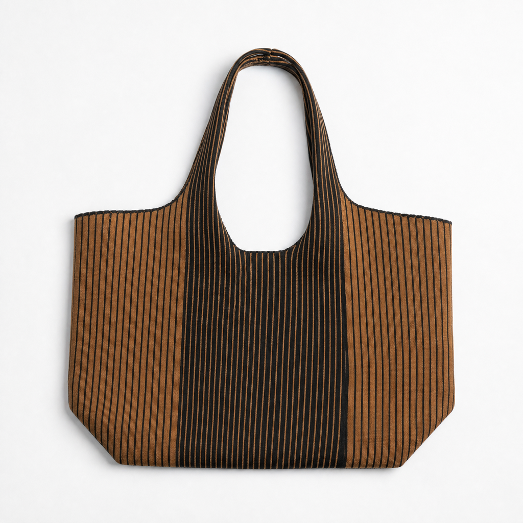 Stylish brown everyday tote bag featuring a striped design, perfect for any occasion.
