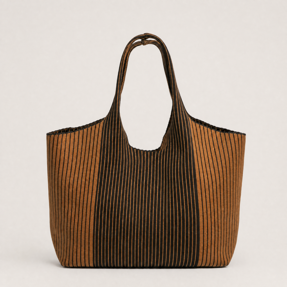 Brown everyday tote bag featuring a stylish striped design for versatile everyday use.