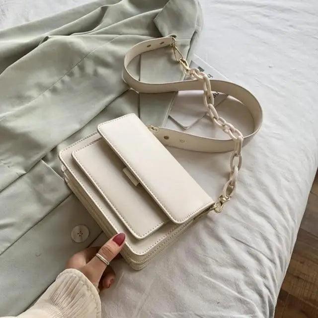 Chain Design Trendy Lady Bags Mini Pu Leather Flap Bags for Women Shoulder Handbag Female Fashion Cross Body Bag with Lid