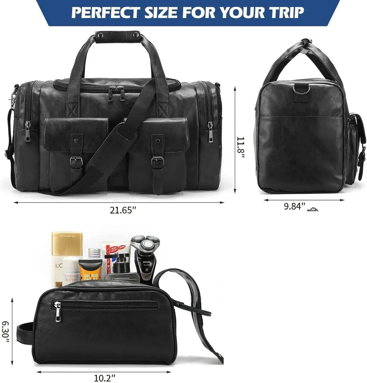 Men’s Vegan Leather Duffel Bag – With Toiletry Set