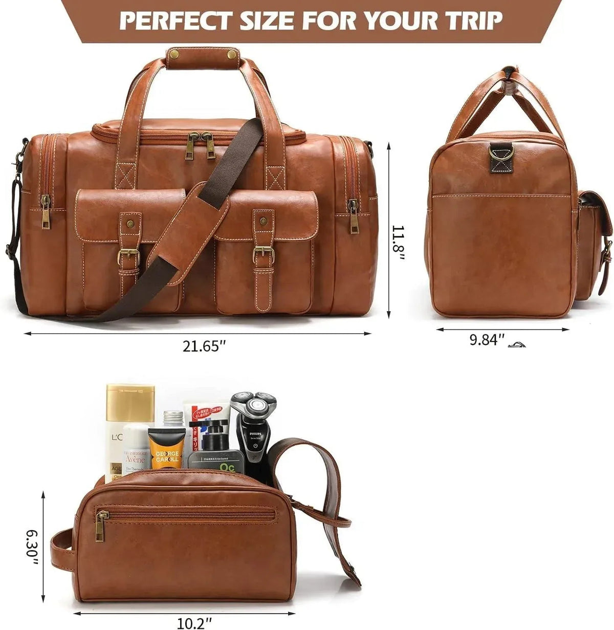 Men’s Vegan Leather Duffel Bag – With Toiletry Set