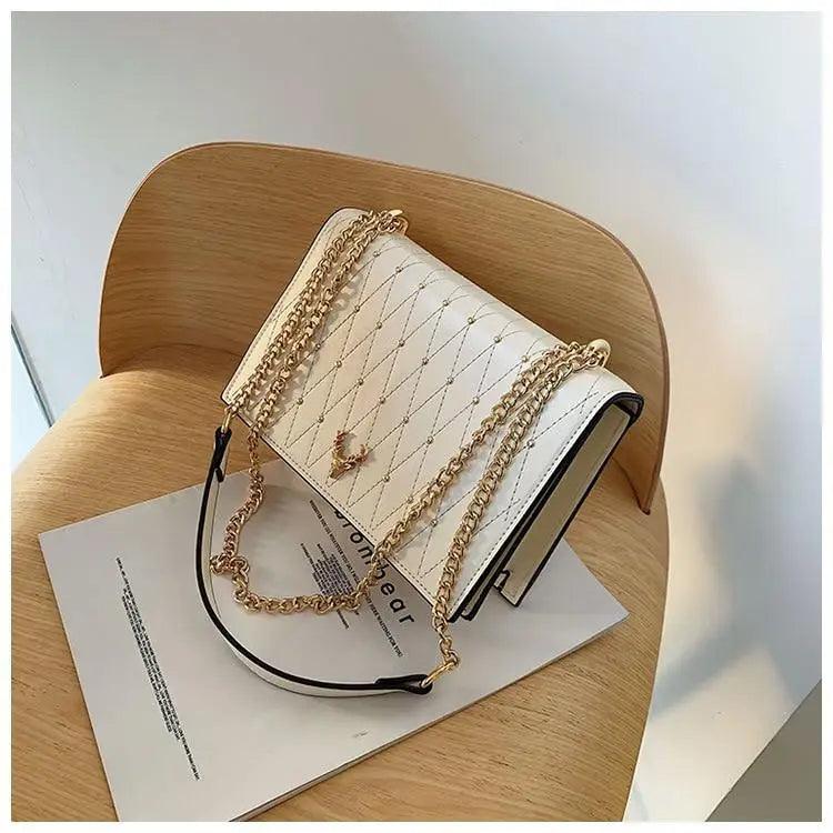 حقائب كتف عصرية أنيقة فاخرة من جلد البولي يوريثان الإسترليني للنساء والفتيات بتصميم سلسلة وحقيبة ساعي البريد النسائية