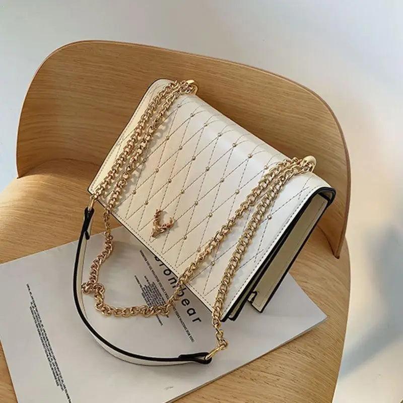 حقائب كتف عصرية أنيقة فاخرة من جلد البولي يوريثان الإسترليني للنساء والفتيات بتصميم سلسلة وحقيبة ساعي البريد النسائية