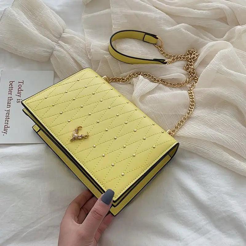 حقائب كتف عصرية أنيقة فاخرة من جلد البولي يوريثان الإسترليني للنساء والفتيات بتصميم سلسلة وحقيبة ساعي البريد النسائية