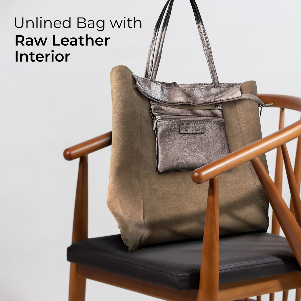 Italian Genuine Metallic Suede Tote Bag | Pisa